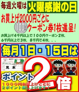 火曜感謝ポイント２倍